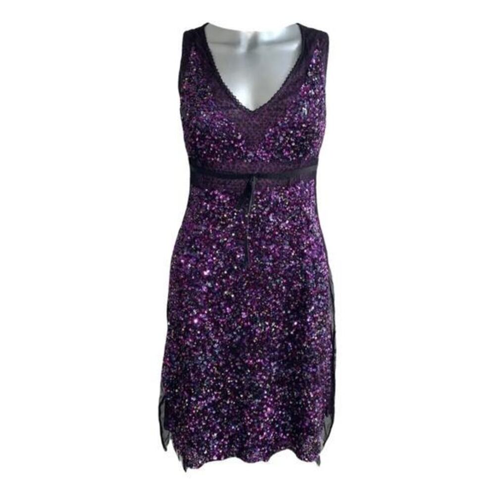 GF Gianfranco Ferre Vintage Purple Sequined Knee Length Dress US Size 8 NWOT